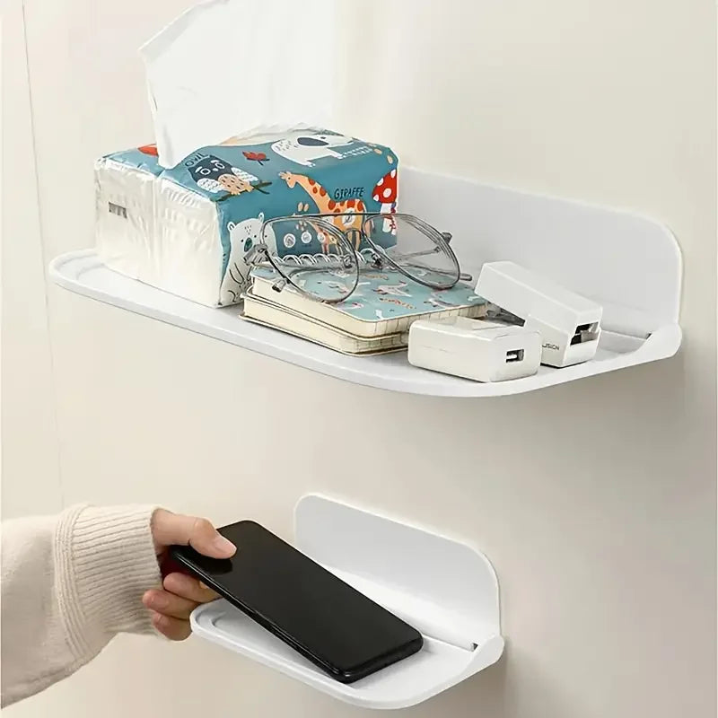 1pc Foldable Wall-mounted Shelf, For Bathroom, Toilet, Kitchen, Bedside, No Drilling Phone Storage, Wifi Router Storage